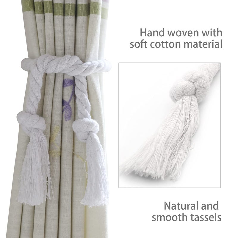 Yteseery 4 Pack Curtain Ties Rope, Outdoor Curtain Tiebacks, Natural Cotton Curtain Holders, Village Rural Rustic Curtain Holdbacks, Nautical Curtain TieBacks for Patio Drapery Pergola Drapes, White - Image 3